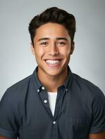 Smiling young man of Mexican descent against neutral background AI Generative photo