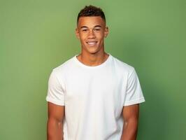 Smiling young man of Mexican descent against neutral background AI Generative photo
