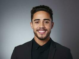 Smiling young man of Mexican descent against neutral background AI Generative photo