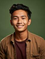 Smiling young man of Mexican descent against neutral background AI Generative photo