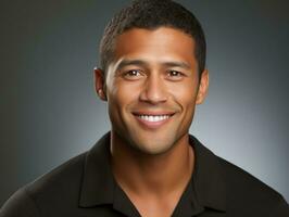 Smiling young man of Mexican descent against neutral background AI Generative photo