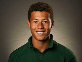 Smiling young man of Mexican descent against neutral background AI Generative photo