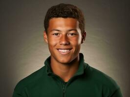 Smiling young man of Mexican descent against neutral background AI Generative photo