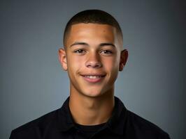 Smiling young man of Mexican descent against neutral background AI Generative photo