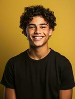 Smiling young man of Mexican descent against neutral background AI Generative photo