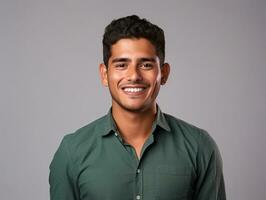 Smiling young man of Mexican descent against neutral background AI Generative photo