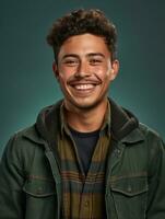Smiling young man of Mexican descent against neutral background AI Generative photo