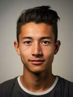 Smiling young man of Mexican descent against neutral background AI Generative photo