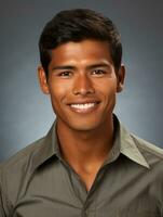 Smiling young man of Mexican descent against neutral background AI Generative photo