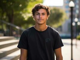 Smiling young man of Mexican descent against neutral background AI Generative photo