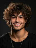 Smiling young man of Mexican descent against neutral background AI Generative photo