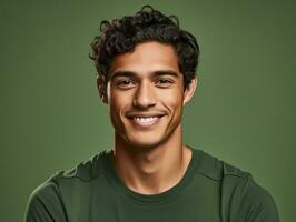 Smiling young man of Mexican descent against neutral background AI Generative photo