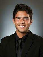 Smiling young man of Mexican descent against neutral background AI Generative photo