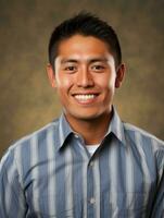 Smiling young man of Mexican descent against neutral background AI Generative photo