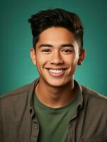 Smiling young man of Mexican descent against neutral background AI Generative photo