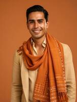 Smiling young man of Mexican descent against neutral background AI Generative photo