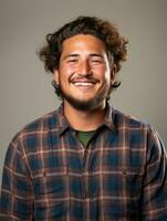 Smiling young man of Mexican descent against neutral background AI Generative photo