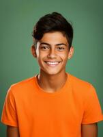 Smiling young man of Mexican descent against neutral background AI Generative photo