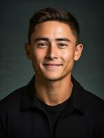 Smiling young man of Mexican descent against neutral background AI Generative photo