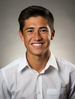 Smiling young man of Mexican descent against neutral background AI Generative photo