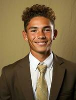 Smiling young man of Mexican descent against neutral background AI Generative photo