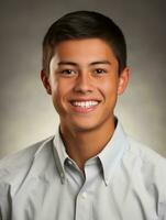 Smiling young man of Mexican descent against neutral background AI Generative photo