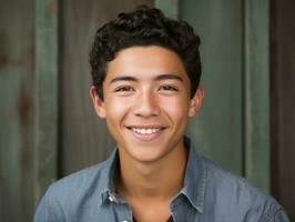 Smiling young man of Mexican descent against neutral background AI Generative photo