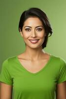 Smiling young woman of Indian descent against neutral background AI Generative photo