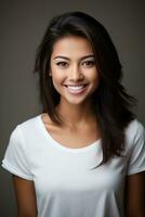 Smiling young woman of Indian descent against neutral background AI Generative photo