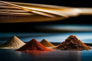 a variety of spices are shown in a bowl. AI-Generated photo