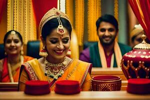 a bride and groom in traditional indian attire. AI-Generated photo