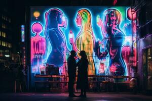 Emotional impact neon retro style photograph of people AI Generative photo