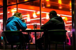 Emotional impact neon retro style photograph of people AI Generative photo