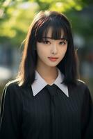 Beautiful asian school girl with delicate face AI Generative photo