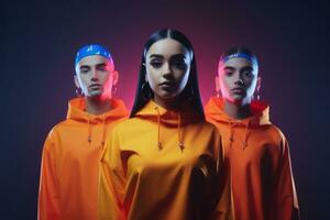 Emotional impact neon retro style photograph of people AI Generative photo