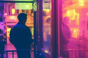 Emotional impact neon retro style photograph of people AI Generative photo