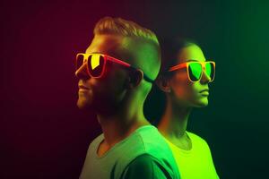 Emotional impact neon retro style photograph of people AI Generative photo
