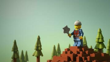 Lego character exploring a epic lego world AI Generative photo