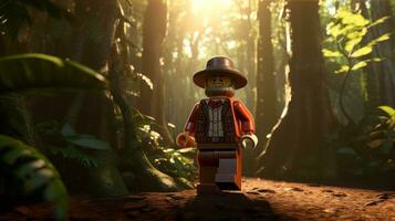 Lego character exploring a epic lego world AI Generative photo