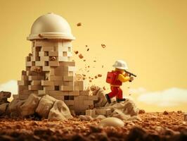 Lego character exploring a epic lego world AI Generative photo