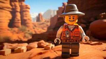 Lego personaje explorador un épico Lego mundo ai generativo foto