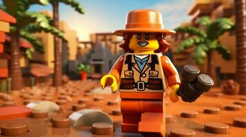 Lego personaje explorador un épico Lego mundo ai generativo foto