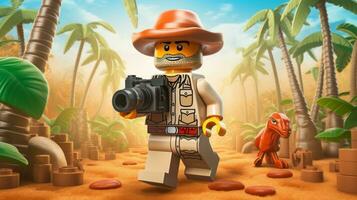 Lego character exploring a epic lego world AI Generative photo