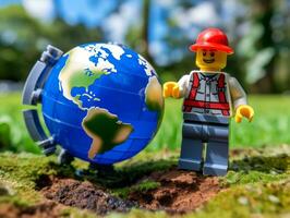 Lego personaje explorador un épico Lego mundo ai generativo foto