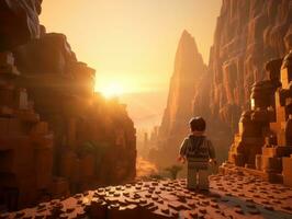 Lego personaje explorador un épico Lego mundo ai generativo foto