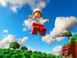 Lego character exploring a epic lego world AI Generative photo