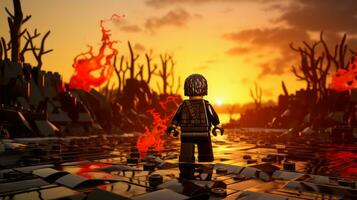 Lego character exploring a epic lego world AI Generative photo