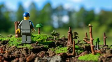 Lego personaje explorador un épico Lego mundo ai generativo foto