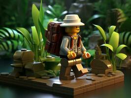 Lego personaje explorador un épico Lego mundo ai generativo foto