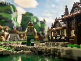 Lego personaje explorador un épico Lego mundo ai generativo foto